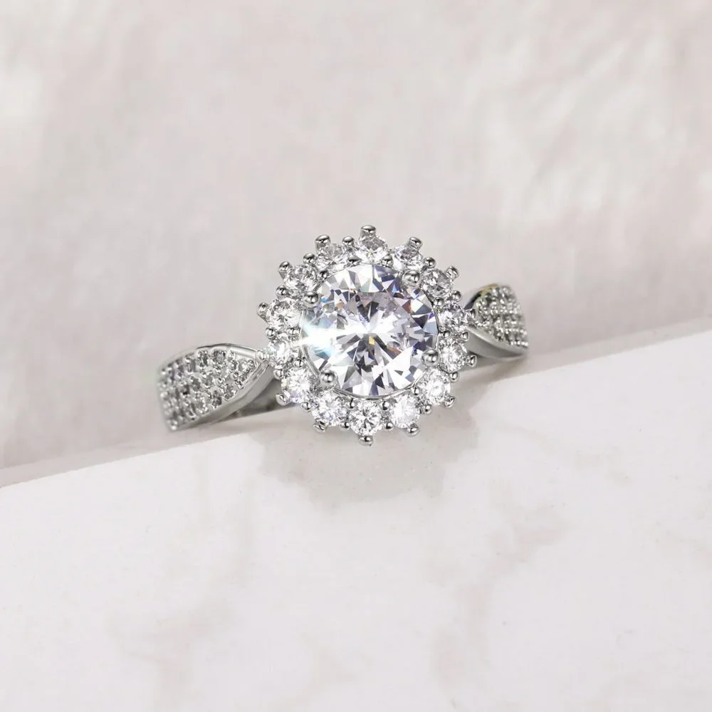 😍925 SILVER MOISSANITE SUN FLOWER WEDDING/ENGAGEMENT RING WOMEN, K754